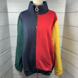 Tommy Hilfiger Women's XL Quarter Zip Pullover Sweater Colorblock Multicolor